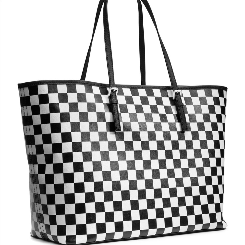 Micheal Kors Checkered Jet Set Tote in blk white - Picture 2 of 10
